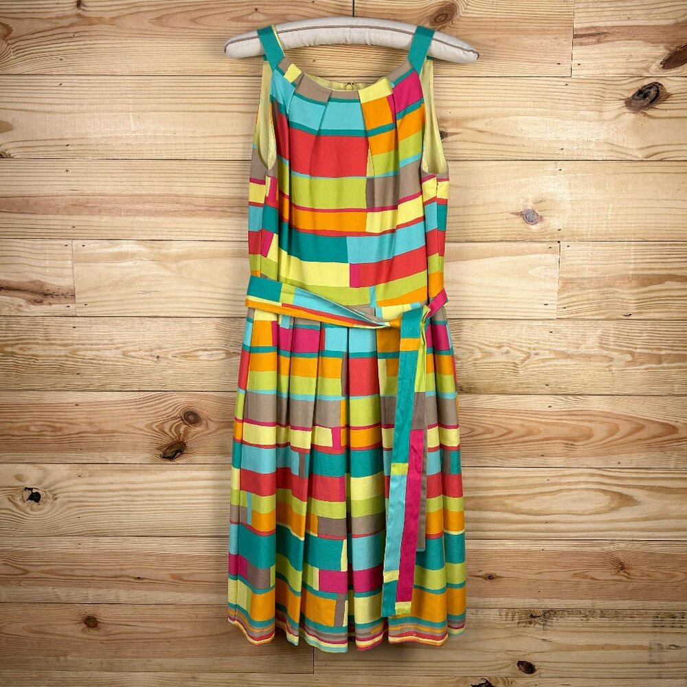 Chetta B Multicolor Geometric Midi Dress - Yellow, Teal, Coral, Lime